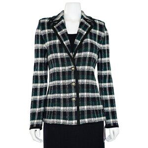 St. John Collection Plaid Jacket in Forest Green/Black Multi sz 6